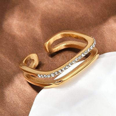 304 Stainless Steel Micro Pave Cubic Zirconia Cuff Rings RJEW-P153-02G-1