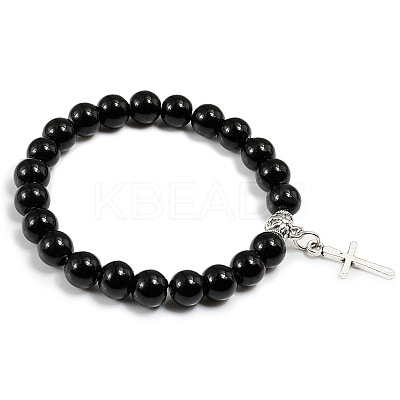 Cross Bracelet Women's European and American Fashion Personality Black Bracelet Ethnic Style Jewelry Lava Stone XK5170-9-1