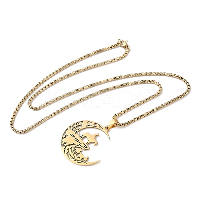 201 Stainless Steel Hollow Cut Cowboy Moon Pendant Necklaces LS-NJEW-H065-26G-1