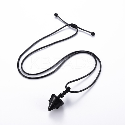 Natural Obsidian Cone Pendant Necklace NJEW-Q313-001D-1