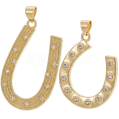 6Pcs 2 Style Rack Plating Brass Micro Pave Cubic Zirconia Pendants KK-BBC0009-86-1