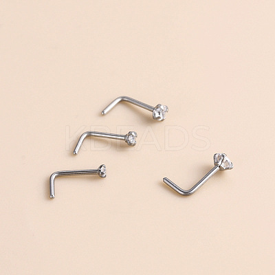 316 Surgical Stainless Steel Crystal Rhinetone Flat Round L-Shaped Nose Rings WGCD50A-04-1