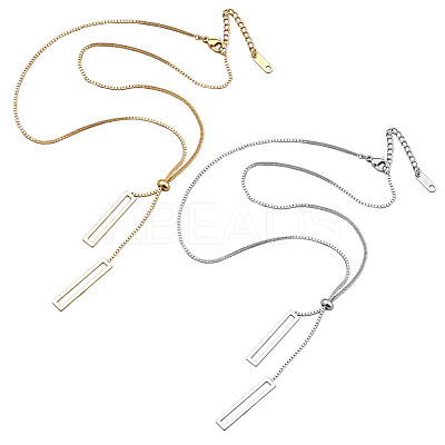 2Pcs 2 Colors 304 Stainless Steel Rectangle Pendant Slider Lariat Necklaces for Women NJEW-HY0001-22-1