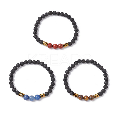 Natural & Synthetic Gemstone Round Beaded Stretch Bracelets for Men Women BJEW-JB12263-1