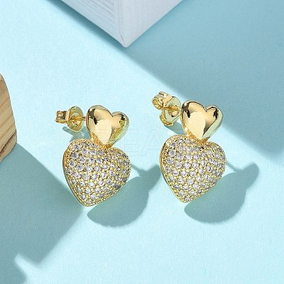 Brass Micro Pave Clear Cubic Zirconia Stud Earrings for Women LS-EJEW-U034-01G-01-1
