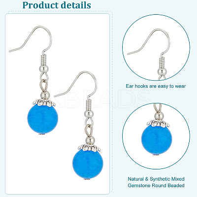 10 Pairs 10 Style Natural & Synthetic Mixed Gemstone Round Beaded Dangle Earrings EJEW-AN0002-82-1