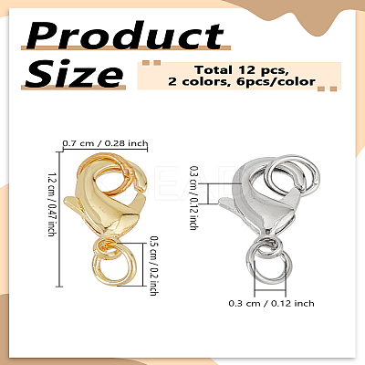 12Pcs 2 Colors Rack Plating Brass Lobster Claw Clasps KK-LP0004-47-1