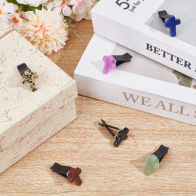 6Pcs 6 Styles Cross Natural Gemstone Car Air Vent Clips AJEW-OC00024-1