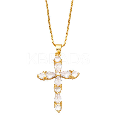 Colorful Zircon Cross Necklace Hip Hop Fashion Diamond Sweater Chain NKB266 ST8585935-1