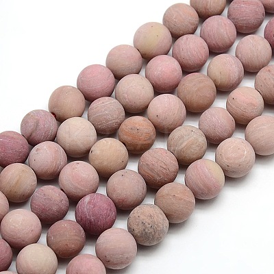 Natural Frosted Rhodonite Round Bead Strands G-M064-10mm-04-1