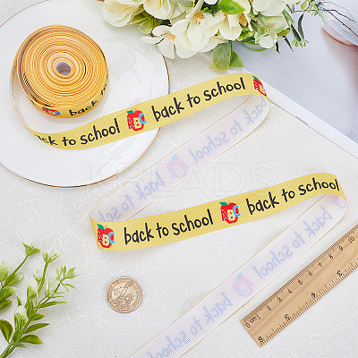 10 Yards Back To School Theme Polyester Grosgrain Ribbon OCOR-WH0082-82B-1