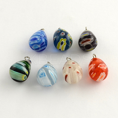 Handmade Millefiori Glass Pendants with Platinum Plated Iron Findings LK-R005-14-1