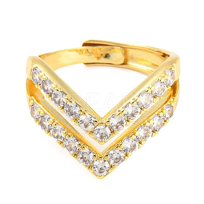 Brass Crown Adjustable Ring with Clear Cubic Zirconia RJEW-Q781-02G-1