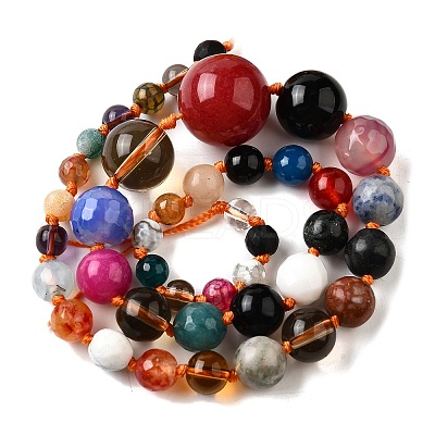 Natural Mixed Stone & Glass Round Beads Strands G-C188-01-1