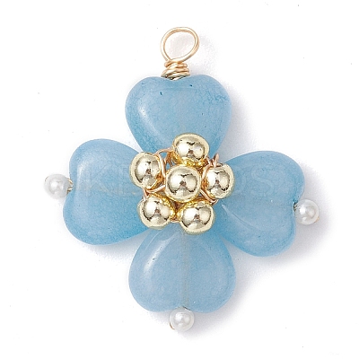 Aquamarine Copper Wire Wrapped Synthetic Hematite Bead Pendants PALLOY-JF02947-03-1