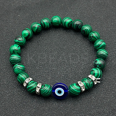 Synthetic Malachite Beads Stretch Bracelets for Women Men JL6065-2-1