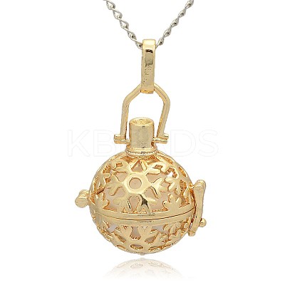 Golden Tone Brass Hollow Round Cage Pendants KK-J232-09G-1