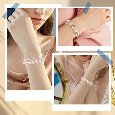 2Pcs 2 Styles ABS Plastic Imitation Pearl & Shell Pearl & Brass Beads Bracelets BJEW-SW01606-1