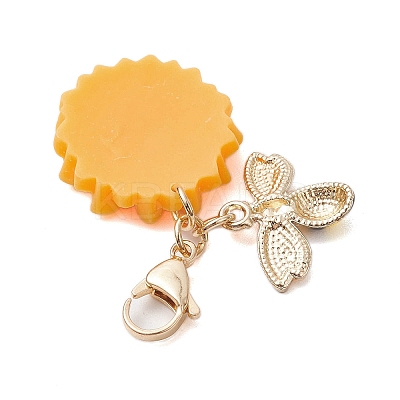 Bee Sunflower Resin & Alloy Enamel Pendant Decorations X-HJEW-JM01995-1