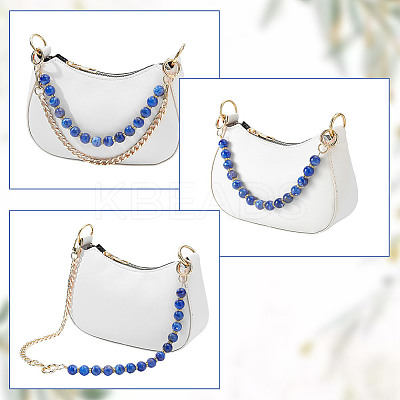 2Pcs 2 Styles 14mm Blue Round Resin Imitation Gemstone Beaded Bag Decorative Chains & Iron Curb Chain Short Bag Straps Sets PURS-AR0001-05-1