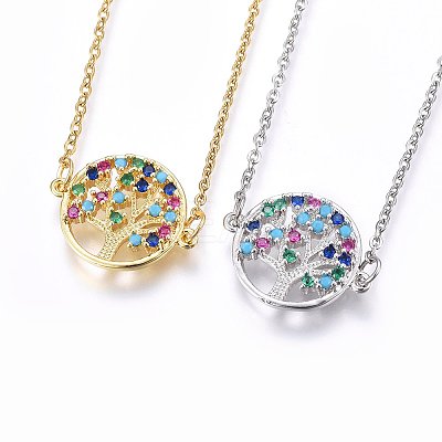 Brass Micro Pave Cubic Zirconia Pendant Necklaces NJEW-L146-04-1