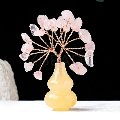 Natural Rose Quartz Chips Tree of Life Decorations with Topaz Gourd Base PW-WG5DF67-04-1