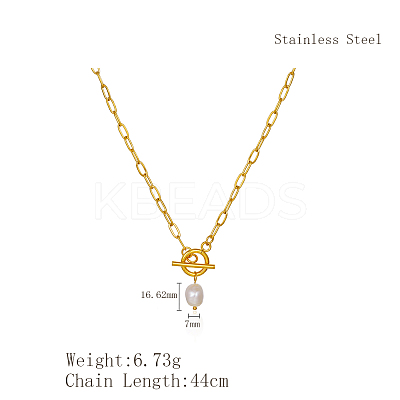 Minimalist Imitation Pearl Rice Pendant Stainless Steel PaPerclip Chain Necklaces for Everyday Women's Wear LS-OX8079-2-1