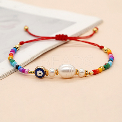 Bohemian Style Glass & Brass & Plastic Imitation Pearl Beads Braided Bead Bracelets for Women UR4217-1-1