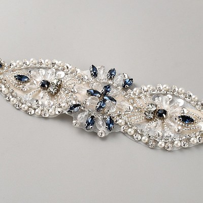 Flower Full Crystal & Montana Rhinestone Handmade Bridal Belts for Wedding Dresses AJEW-WH20006-233A-04-1