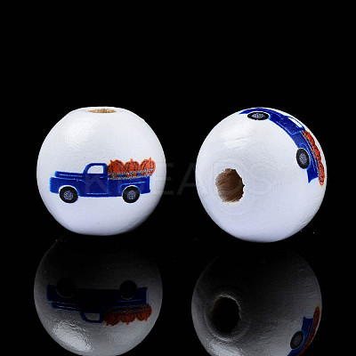 Autumn Theme Printed Natural Wood Beads WOOD-S057-093-1