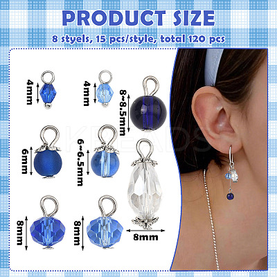 120Pcs 8 Style Glass & Acrylic Pendants PALLOY-SW00079-1