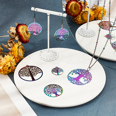 24Pcs 6 Style Ion Plating(IP) 201 Stainless Steel Filigree Pendants STAS-GA0001-29-1