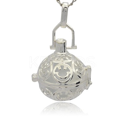 Silver Color Plated Brass Hollow Round Cage Pendants KK-J216-12S-1