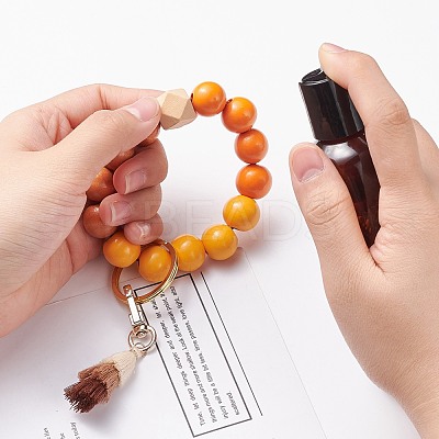Round & Polygon Natural Wood Beads Stretch Bracelets Keychains KEYC-JKC00319-1