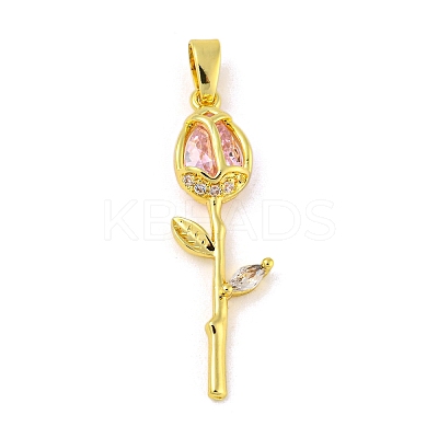 Rose Flower for Valentine's Day Real 18K Gold Plated Rack Plating Brass Micro Pave Cubic Zirconia Pendants KK-R153-01D-G-1