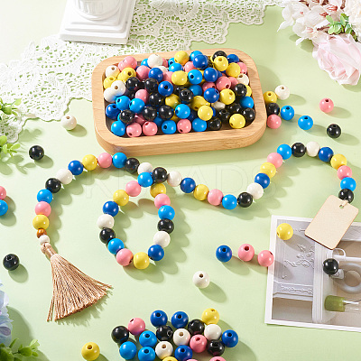 240Pcs 6 Colors Natural Wooden Beads WOOD-TA0002-74B-1