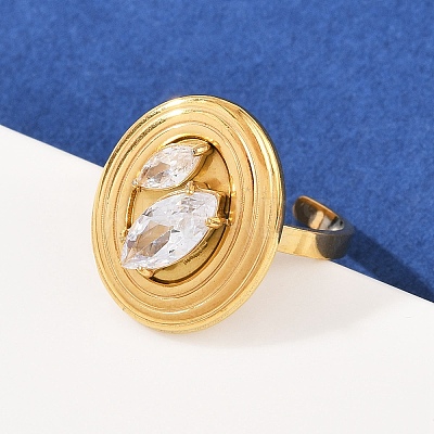 304 Stainless Steel Cuff Rings for Women RJEW-S639-05G-1