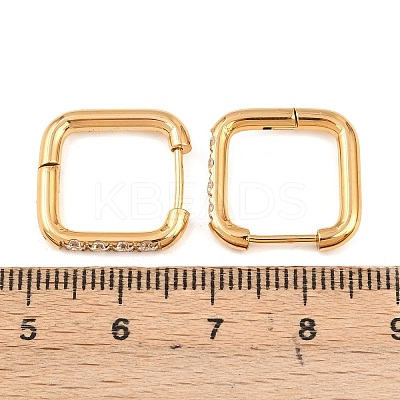 304 Stainless Steel Clear Cubic Zirconia Square Hoop Earrings EJEW-L307-09G-1