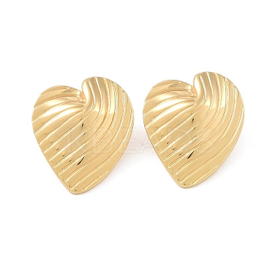 Stripe Heart 304 Stainless Steel Stud Earrings for Women EJEW-K278-26G-1