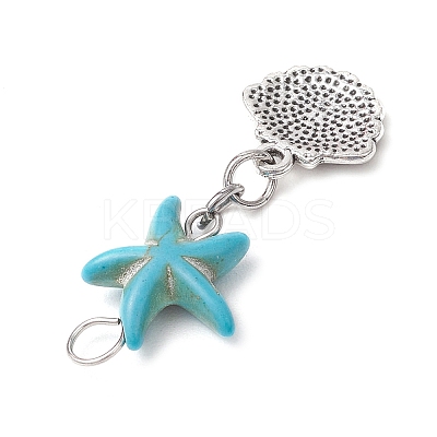 Starfish/Sea Stars Dyed Synthetic Turquoise & Alloy Shell Shape Pendants PALLOY-JF03957-01-1