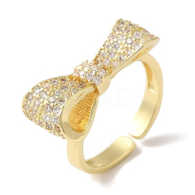 Bowknot Brass Micro Pave Clear Cubic Zirconia Open Cuff Rings for Women LS-RJEW-C098-21G-1