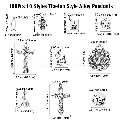 100Pcs 10 Styles Tibetan Style Alloy Pendants TIBEP-CJ0003-52-1