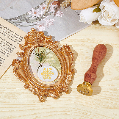 Brass Wax Seal Stamp with Wood Handle AJEW-WH0412-0014-1