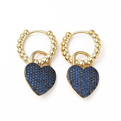 Cubic Zirconia Heart Padlock Dangle Hoop Earrings KK-E060-01G-1
