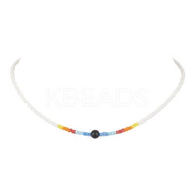 Glass Seed Beaded Necklace & Braided Beaded Bracelet SJEW-JS01283-01-1