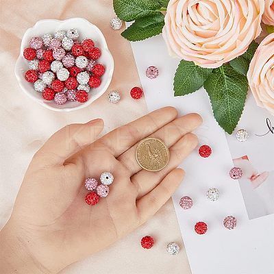 90Pcs 3 Colors Valentine's Day Theme Polymer Clay Rhinestone Round Beads RB-HY0001-02-1