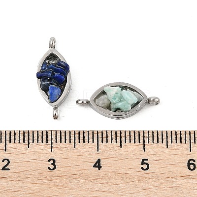 Natural Mixed Gemstone Chip 304 Stainless Steel Horse Eye Connector Charms KK-P300-12P-1