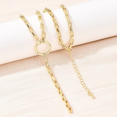 Brass Box Chain Y Lariat Necklaces NJEW-H087-05G-1