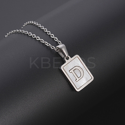 Rectangle Stainless Steel Pave Natural White Shell Pendant Necklaces FS-WG3D812-04-1