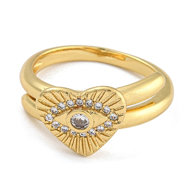 2Pcs 2 Styles Brass Micro Pave Cubic Zirconia Adjustable Rings for Women RJEW-P127-14G-1